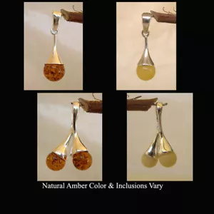 BALTISCHER HONIG oder Butterscotch Bernstein & Sterlingsilber Träne Anhänger Charm - Bild 1 von 13