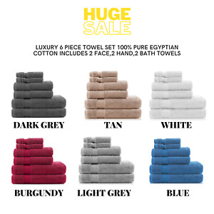 Luxury 100% Egyptian Cotton Towel Set 6 Piece Bale Set Face Hand Bath Towels new