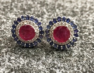 Heated Ruby & heated Sapphire Gemstone with 925 Sterling Silver Cufflink #2527 - Image 1 of 4