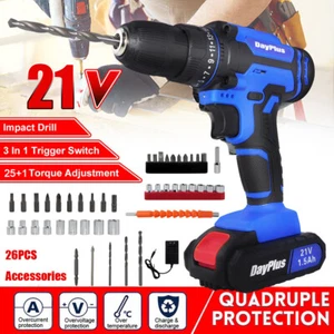 21V Cordless Combi Drill Set Electric Power Driver Screwdriver + 1.5Ah Battery - Picture 1 of 17