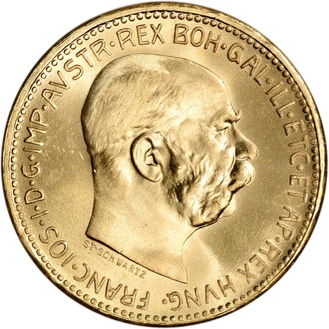 1915 Austria Gold 20 Corona (.1960 oz) - Franz Joseph I - BU - Restrike Cover