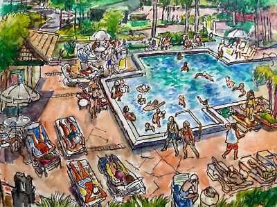 MID CENTURY PAINTING FAMOUS JO CAIN PAINTING BEACH COAST LANDSCAPE Plein Air - Image 1 of 4