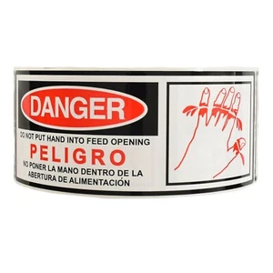 Etichetta rossa e nera "Pericolo non mettere mano nell'apertura dell'alimentazione" - 2,5" per 7" 500ct - Foto 1 di 2
