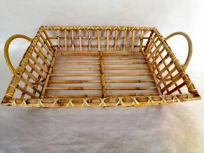 Srilankan Natural Cane Basket Vintage Woven Handmade Handle Large Reed Decor New - Image 1 of 4