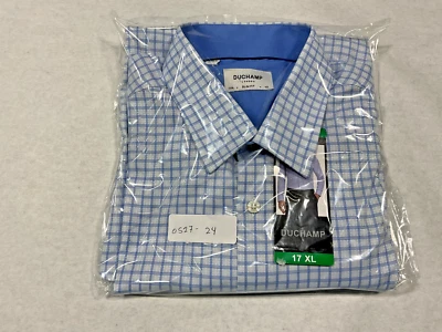 Camisa de vestir ajustada para hombre Duchamp London, azul a cuadros, talla 17/XL-43 Foto 1 de 3