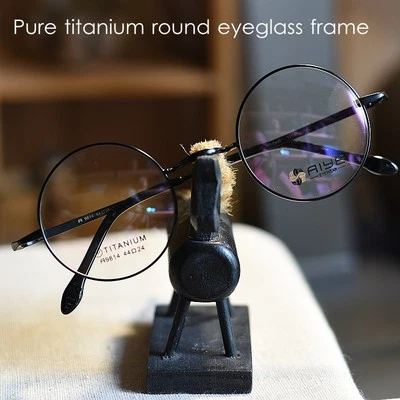 Rure Titanium Round Black Eyeglasses men's loop Frame black small eyewear lens - Image 1 of 4