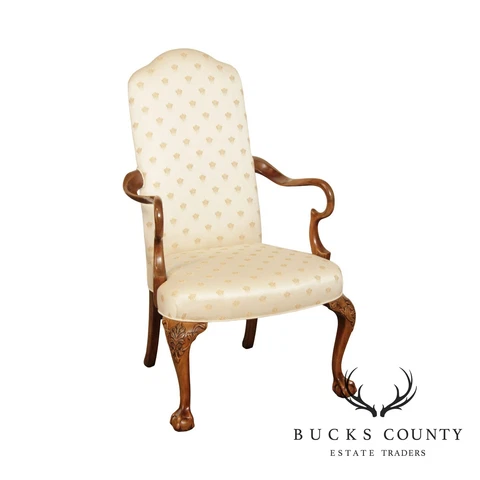 Queen Anne Style Gooseneck Armchair with Ball & Claw Feet Cover