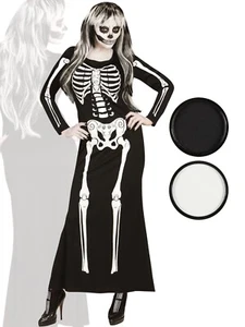 Women Skeleton Bone Dress, Face Paint Halloween Zombie Ghost Fancy Dress Costume - Picture 1 of 5