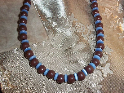 Hand Crafted 19 inch Unisex Wood & Glass Bead NECKLACE with Lobster Clasp C-60 - Image 1 of 3