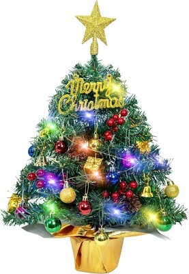 24 in Table Top Christmas Tree 30 Multi-Colored LED Lights Mini Pinecones Gold - Image 1 of 4