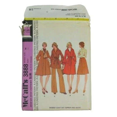 McCalls 3888 Misses Coat Topper Skirt Sewing Pattern Size 14 Bust 36 Uncut - Image 1 of 4