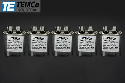 TEMCo 7.5 uf/MFD 370-440 VAC volts Oval Run Capacitor 50/60 Hz -Lot-5