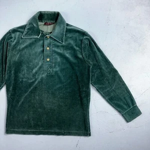 Velour Polo Shirt Macys Mens Vintage 70s M USA Green 1970s Rockabilly Worn - Picture 1 of 10