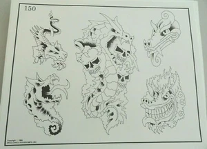 Vintage 1984 Spaulding & Rogers Tattoo Flash Sheet #150 Dragons - Picture 1 of 1