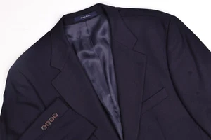 Vtg Ralph Lauren 42R Navy Blue Hopsack Wool Mens Blazer Sport Coat Jacket - Picture 1 of 13