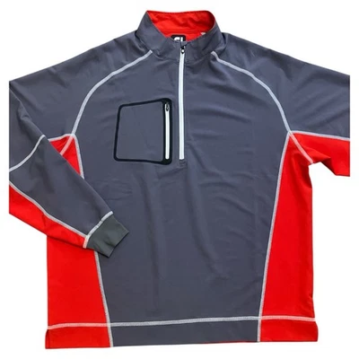 Chaqueta de golf FootJoy grande con bolsillo sigiloso para hombre 1/4 cremallera manga larga roja gris viento Foto 1 de 4