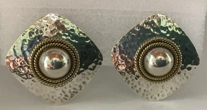 Vintage Laton Taxco Solid Sterling Silver Clip-on Earrings with Hammered Finish - Picture 1 of 9