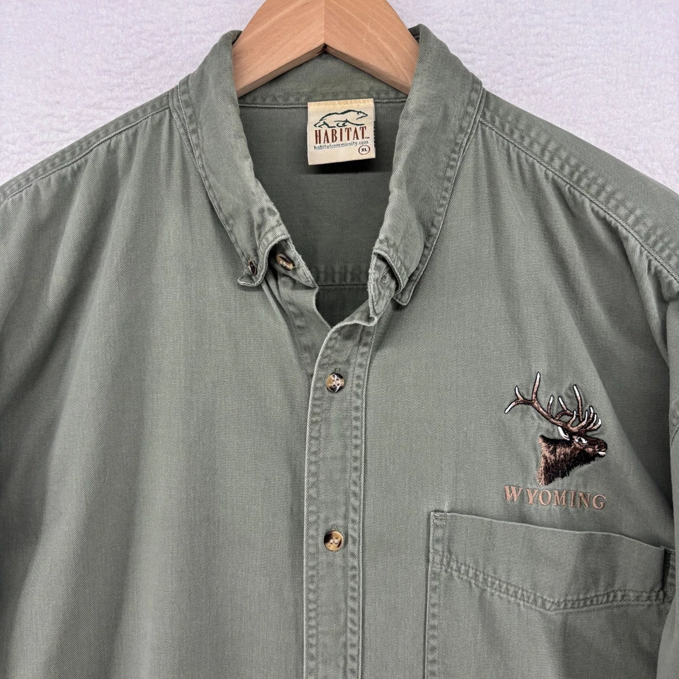 WYOMING Shirt Mens XL Elk Hunting Twill Utility Button Down Cotton Green - Image 1 of 4