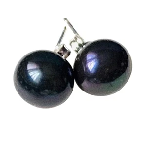 Genuine 9mm Black Pearl Stud Earrings Sterling Silver Cultured Freshwater - Picture 1 of 2
