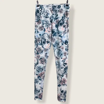 Casa Lee 大号头骨头玫瑰条纹印花打底裤白色灰色粉色 — 第 1/4 张图片