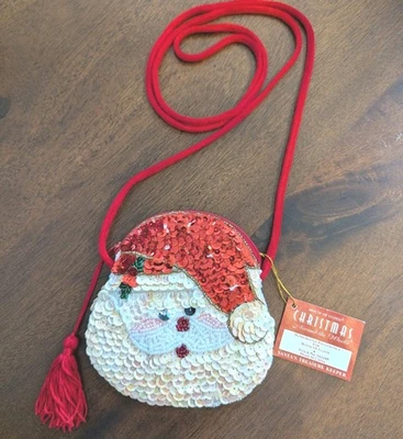 Glam Sequin Bead Santa Zipper Purse 5" Unique Retro NEW House Of Lloyd Christmas - Image 1 of 4