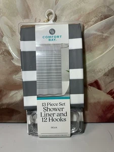 Comfort Bay 13-teiliges Duscheinlage und Haken 12-teiliges Set grau gestreift - Bild 1 von 2