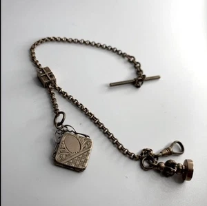 Antique B & D Gold Filled Ladies Pocket Watch Chain Bar Slider & Locket 10 Grams - Picture 1 of 24