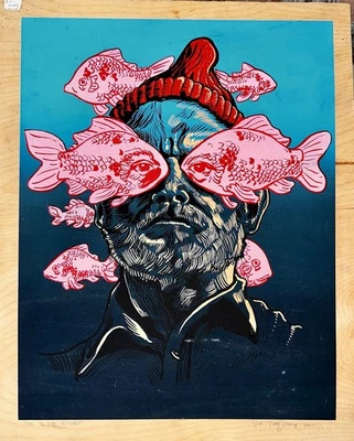 A Rare Limited Edition Silkscreen Print On Wood “Life Aquatic” By Tim Doyle 3/10 - Image 1 of 4