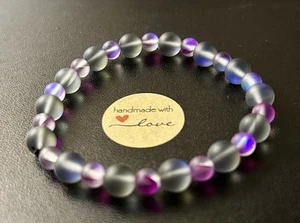 Pulsera de cuentas de vidrio de sirena de 8 mm esmerilada hecha a mano - Imagen 1 de 4