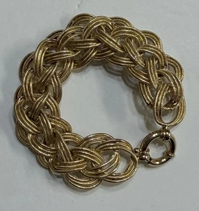 "Brazalete trenzado de malla chapada en oro de plata esterlina 925 de colección OT 8"" - Imagen 1 de 6