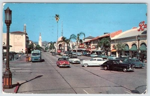 1955 SHOPPING CENTER WESTWOOD VILLAGE LOS ANGELES CALIFORNIA OLD CARS POSTCARD - Picture 1 of 2