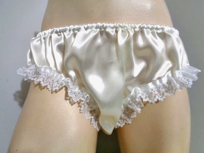 Adulto Sissy Marfil Volantes Hombres Satén Bikini Bragas Bloomer Dress-up 33-47 Foto 1 de 3