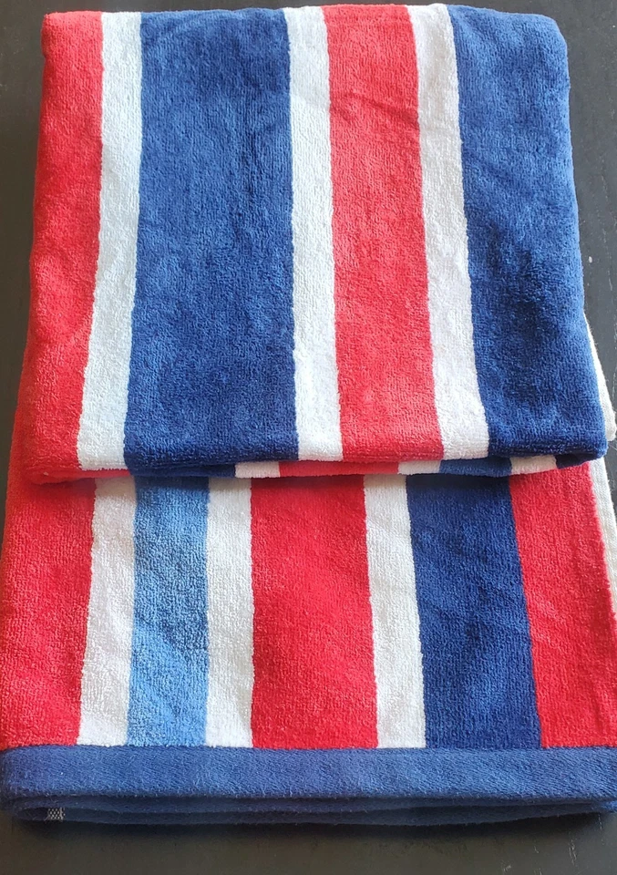 Beach Towel-Bath Sheet - NAUTICA - Red - White - Blue Stripes -Cotton -35" x 63" - Image 1 of 4