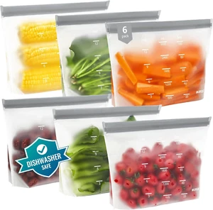 BPA-Free Reusable Gallon Storage Bags - Dishwasher Safe & Leakproof, Grey 6 Pack - Picture 1 of 10