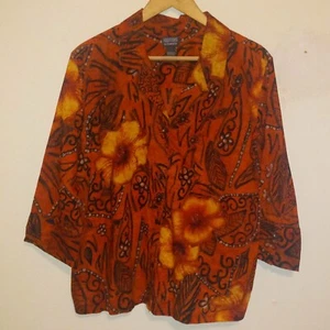 Vtg Additions By Chicos Floral Hawaiian Button Front Blouse-Size 2/US M-Orange - Picture 1 of 8