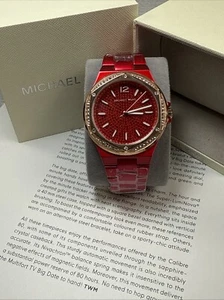 NEW Michael Kors Lennox Red Pave Glitz Crystal Rose Gold Ladies Watch MK7455 NIB - Picture 1 of 4