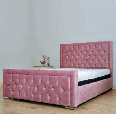 Luxury Plush Velvet Bed Frame Upholstered Double Sleigh in All Colours & Sizes - Image 1 of 2