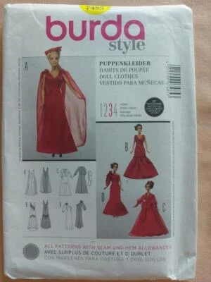 Burda 7485 Doll Clothes Pattern for Barbie Type Doll Size - Image 1 of 2