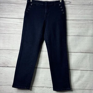 Pantalones Náuticos Tommy Hilfiger Denim Oscuro Elastizados Recortados Marinero Botones Talla 6 - Imagen 1 de 8