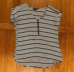 My Michelle Top Blouse Black White Striped Size Large - Picture 1 of 7