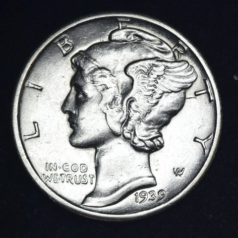1939-D Mercury Silver Dime AU FREE SHIPPING Cover