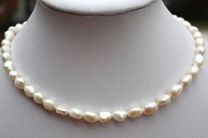 A25 48cm Süßwasser Perlen Schmuck Perlenkette Halskette Ketten Collier Barock - Picture 1 of 1