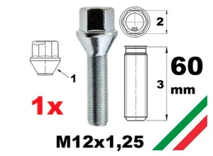 1 BULLONE RUOTA per CERCHI IN LEGA M12X1,25 60 mm CONICO distanziali fiat alfa - Imagen 1 de 3