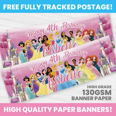 PERSONALISED DISNEY PRINCESSES BIRTHDAY BANNER PARTY DECORATION PRINCESS BANNERS - Image 1 of 3