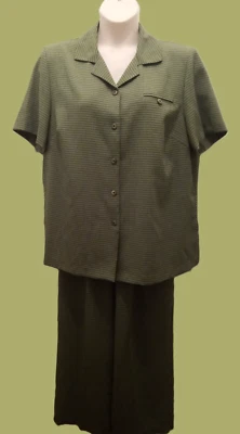 EUC Sag Harbor 连衣裙女式 S/S 裤子套装-双色橄榄支票-女式 18WP 码 — 第 1/4 张图片