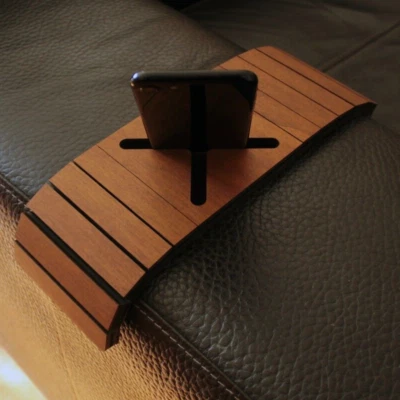 Flexible Wooden Walnut Sofa Arm Tray - Phone & Tablet Stand, Very Small Slinky - Image 1 of 4