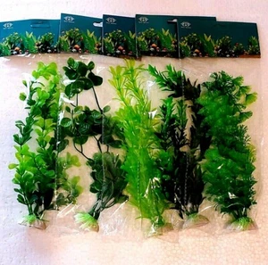 5 x LARGE MIXED *ALL GREEN* PLASTIC PLANT LOT 8"- 11" AQUARIUM FISH DECORATION. - Picture 1 of 6