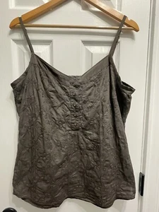 Esprit Women’s Tank Top Gray Floral Details 100% Cotton V-Neck Buttons Size 14 - Picture 1 of 9