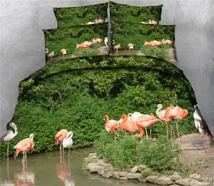 Pink Grus Japonensis 3D Printing Duvet Quilt Doona Cover Pillow Case Bedding Set - Picture 1 of 5