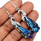 Peacock - Treated Rainbow Aura Kyanite & Garnet 925 Silver Earrings CE28908
